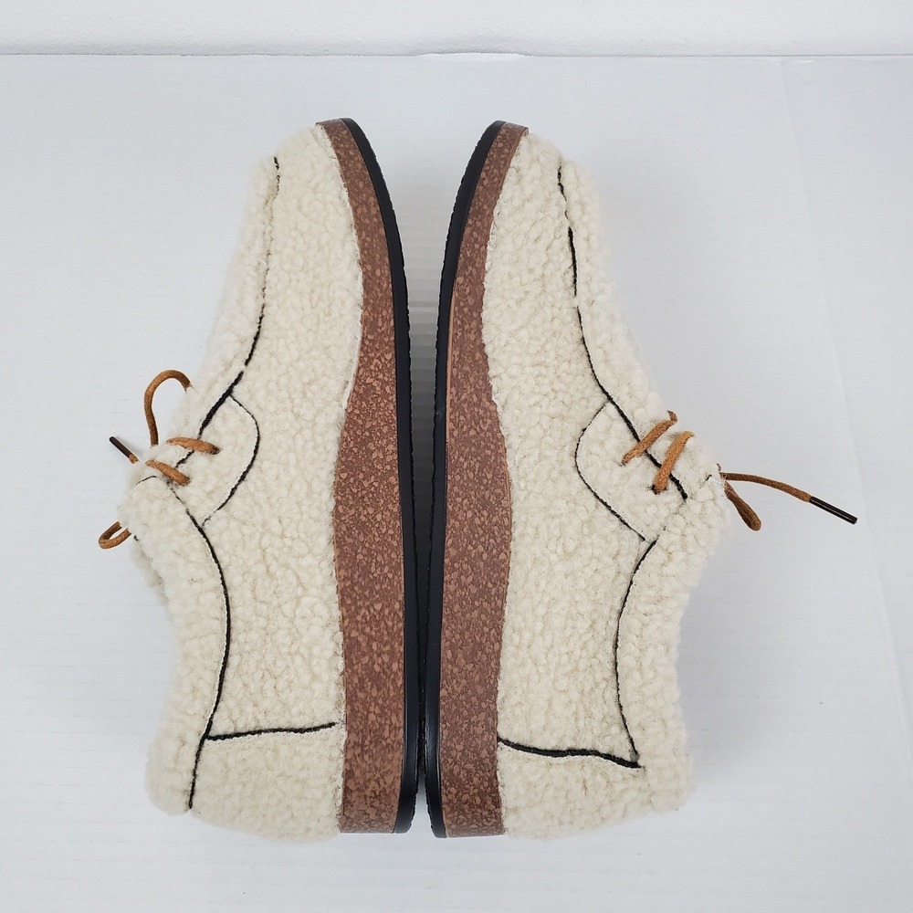 Byzi Sherpa Faux Fur Wallabee Shoes Cream Fleece Lace Up Moccasins Mens 43